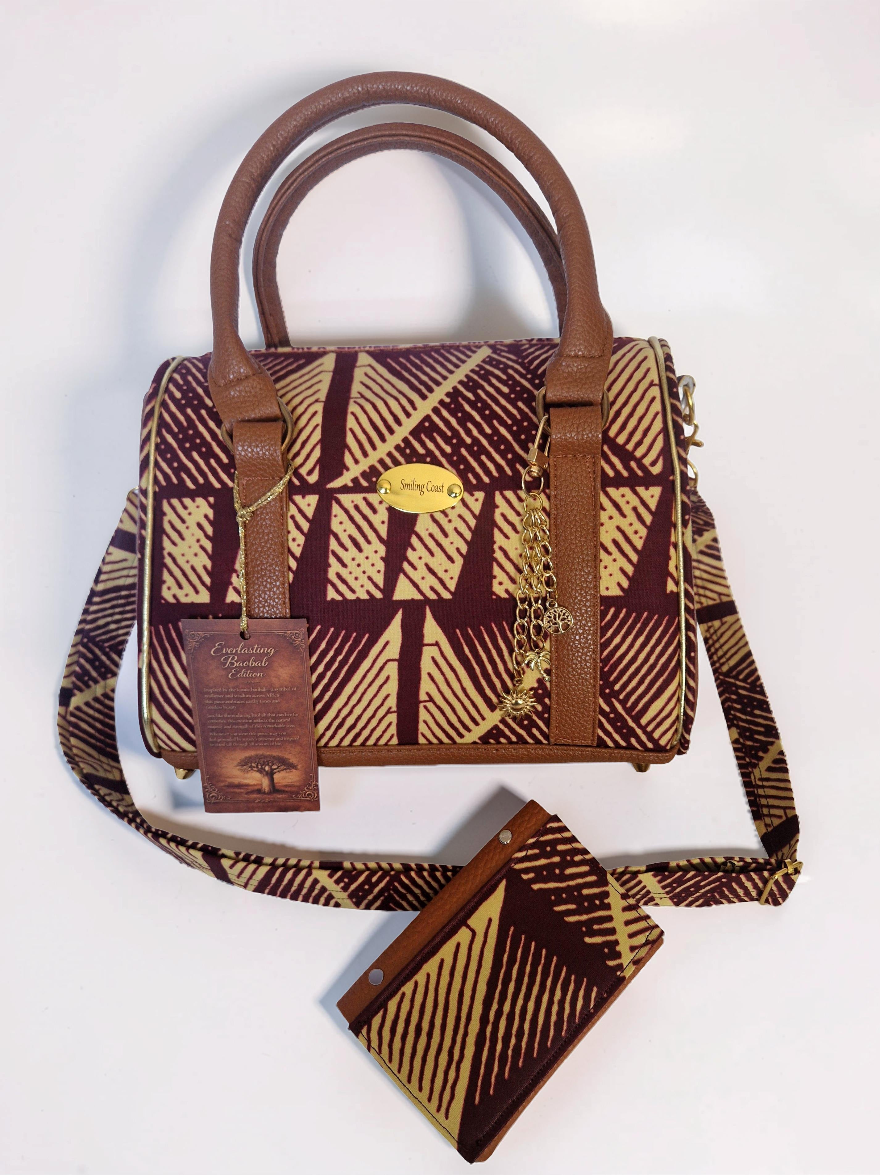 African waxprint/Vegan lether barrel bag(1295 kr)